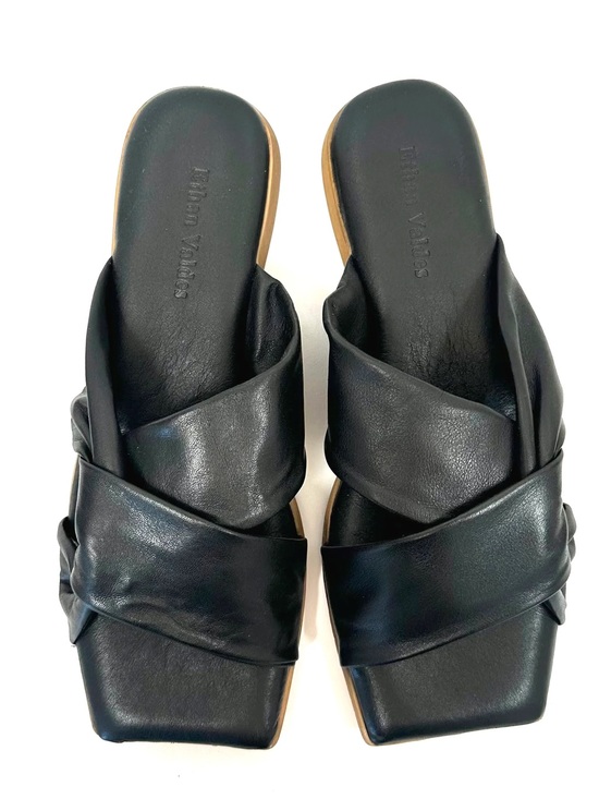Ethan Valdez Shoes - Ethan Valdez Madonna Sandals Black Leather Slides EU 38 US 7.5 MSRP $199